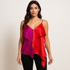 Chelsea and Walker (NWOT) Women's Asymmetrical Ruffle Silk Top Spaghetti Strap 4